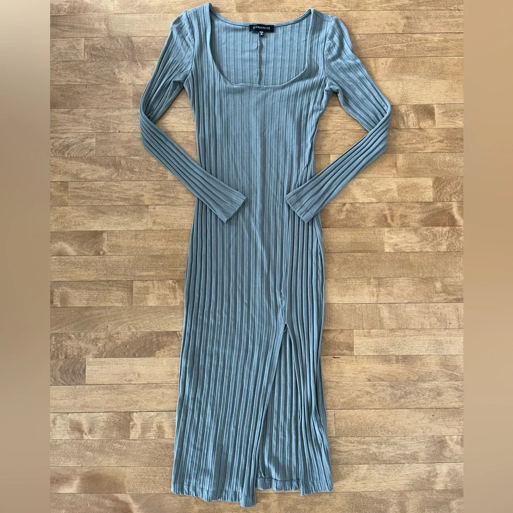 Dark Sage Green midi dress XS high slit Dynamite - Picture 1 of 3